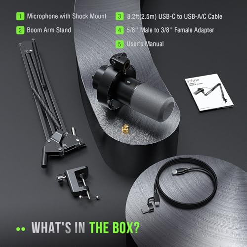 FIFINE K688 Podcast Microphone Kit, USB/XLR Dynamic Microphone with Boom Arm for PC/XLR Mixer, Gaming Mic with Mute Button, Headphone Jack for Vocal, Voice-Over, Streaming, Music Recording -K688CT