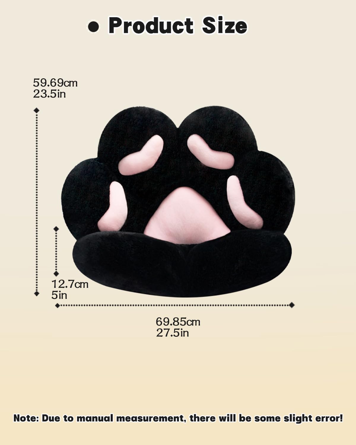 MOONBEEKI Cat Paw Cushion Chair Comfy Kawaii Plush Seat Cushions Shape Lazy Pillow for Gamer Chair 28"x 24" Cozy Floor Cute Seat Kawaii for Girl Worker Gift, Dining Room Bedroom Decorate Black