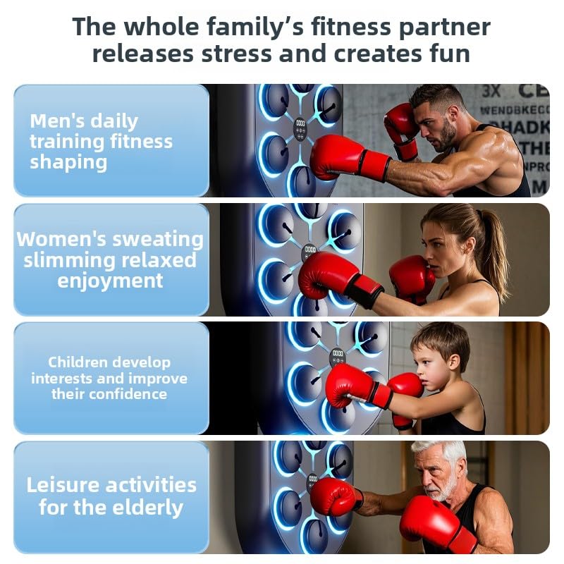 Music Boxing Machine, Smart Bluetooth Boxing Machine with Gloves, Wall Mounted Music Punching Trainer for Kids Adult, LED Electronic Workout Punching Machine