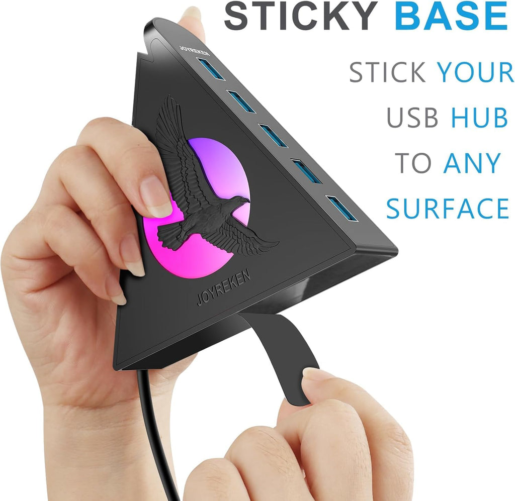 JoyReken 7 Port USB Hub, USB 3.0 Data Hub with 2 ft Long Cable,RGB Night Light,Multi Port Gaming Hub for PC, Laptop, Flash Drive, Keyboard, Mouse, Console, Xbox, PS4/PS5, iMac, Flash Drive, HDD