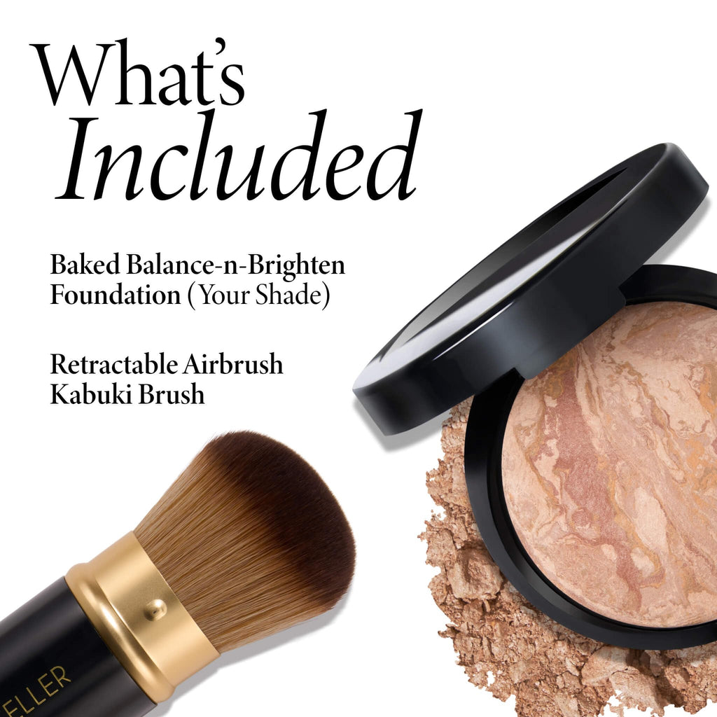 LAURA GELLER NEW YORK Baked Balance-n-Brighten Foundation with Kabuki Brush Makeup Set, Light
