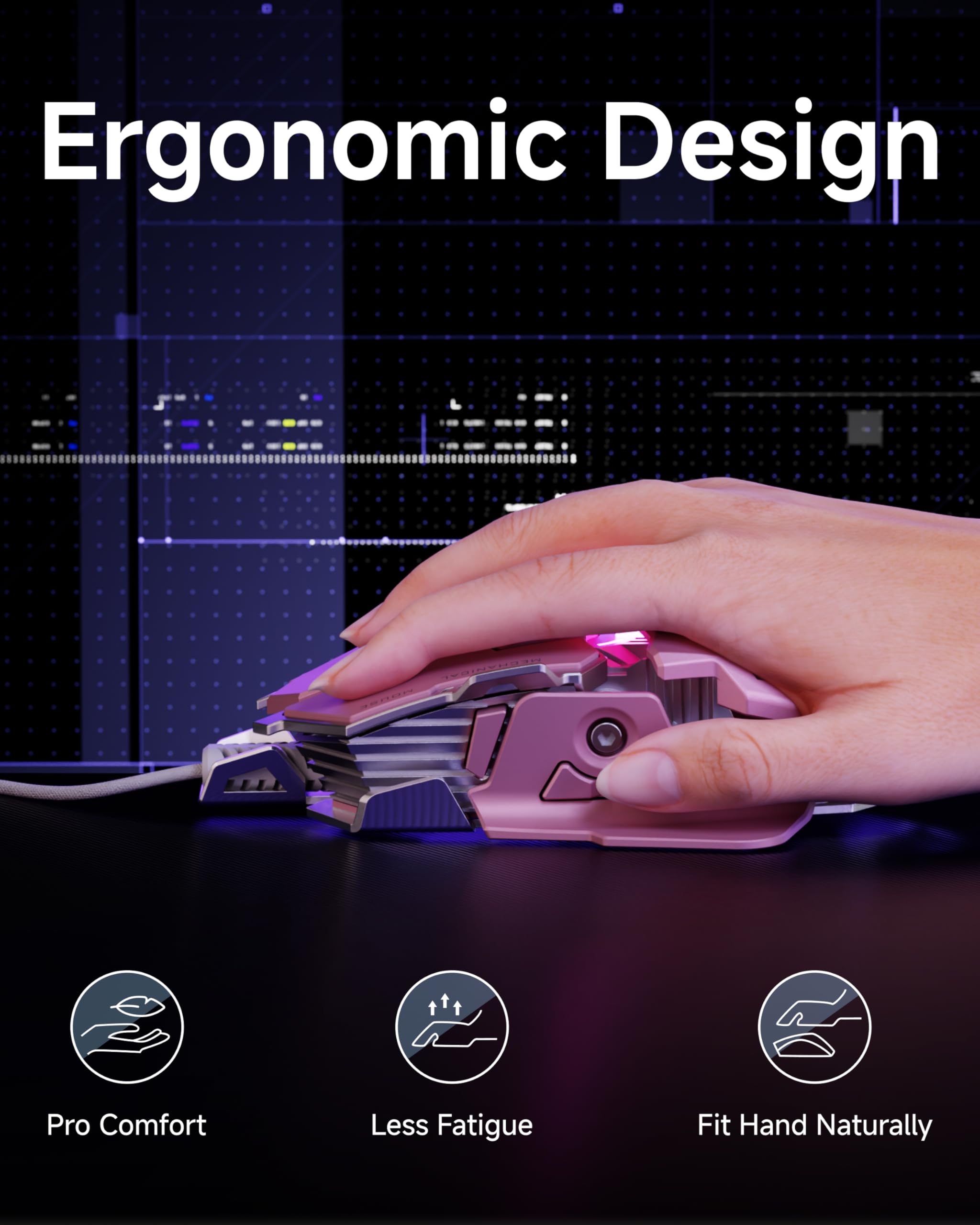 SEUNKWANG EWEADN G5 Wired Gaming Mouse, Ergonomic RGB Computer Mouse, 12800 Adjustable DPI, 9 Programmable Macro Buttons with Rapid Fire Key Compatible for PC/Laptop/Windows-Pink