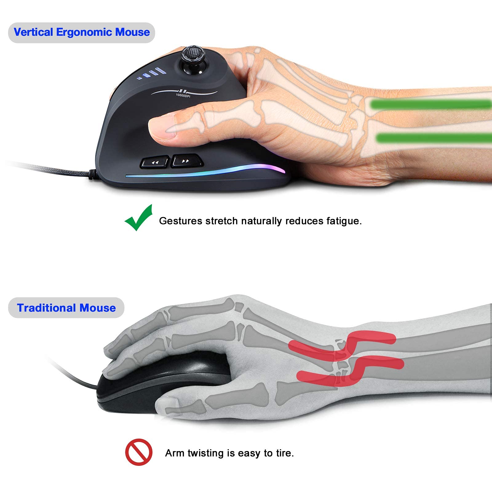 TRELC Gaming Mouse with 5 D Rocker, Ergonomic Mouse with 10000 DPI/11 Programmable Buttons, Vertical Gaming Mice Wired for PC/Laptop/E-Sports/Gamer (Black)