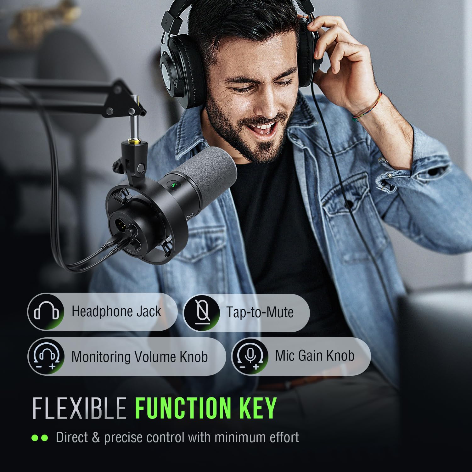 FIFINE K688 Podcast Microphone Kit, USB/XLR Dynamic Microphone with Boom Arm for PC/XLR Mixer, Gaming Mic with Mute Button, Headphone Jack for Vocal, Voice-Over, Streaming, Music Recording -K688CT