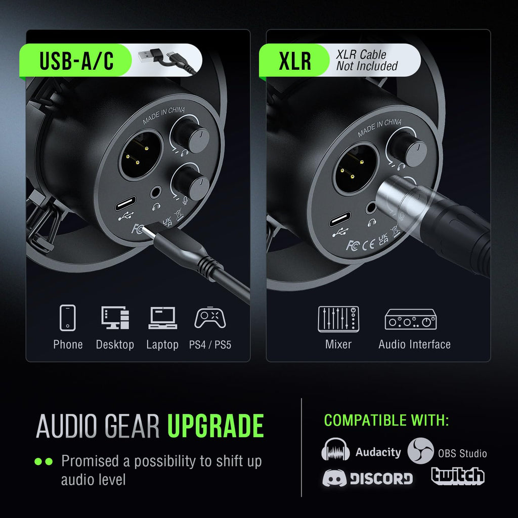 FIFINE K688 Podcast Microphone Kit, USB/XLR Dynamic Microphone with Boom Arm for PC/XLR Mixer, Gaming Mic with Mute Button, Headphone Jack for Vocal, Voice-Over, Streaming, Music Recording -K688CT