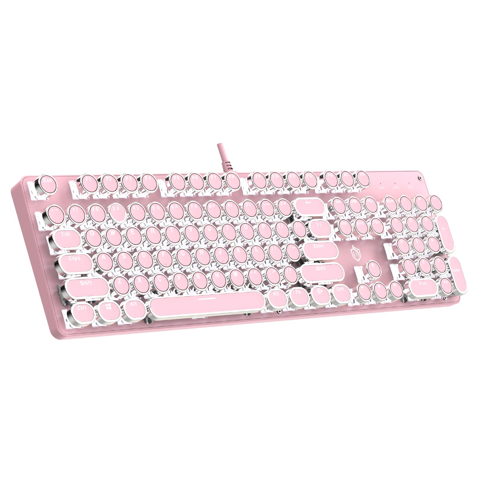 Gaozen Typewriter Mechanical Gaming Keyboard with RGB Backlit Red Switches, 104 Keys Retro Round Keycap, Wired Typewriter Style Comfortable Typing Soud (Pink)