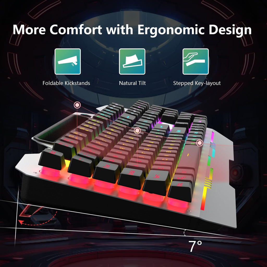 AULA Keyboard, T102 104 Keys Gaming Keyboard and Mouse Combo with RGB Backlit Number Pad, All-Metal Panel Waterproof Light Up PC Keyboard,USB Wired Computer Keyboards Gaming for Win XP/7/8/10 PC Gamer