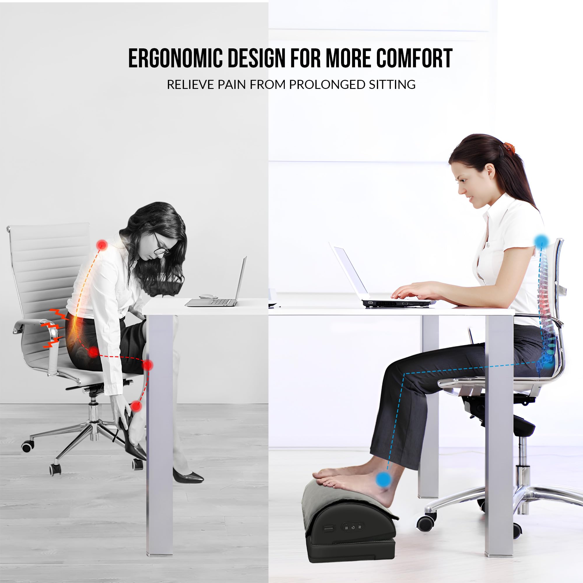 Heated Foot Rest Under Desk at Work, Ergonomic Desk Footrest with Vibrating Massage and Adjustable Height, Foot Warmer with Pocket, 3 Vibration Modes & 2 Heating Levels,Memory Foam,Office Home Gaming