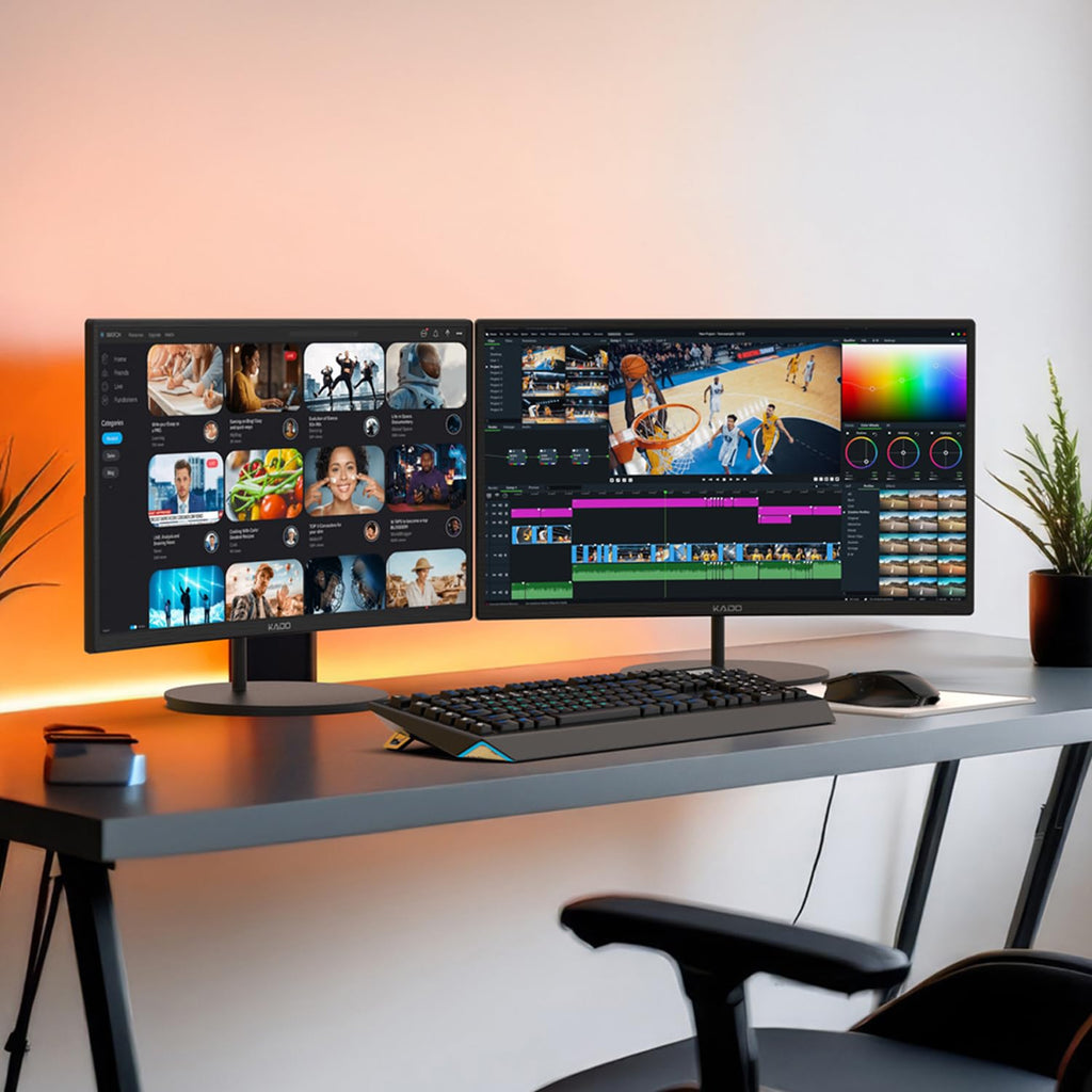 Kado Dual Monitor Setup - 2-Pack 24" Curved 1500R 1920x1080 Computer Monitor 75Hz VESA Mount HDMI Office Gaming Built-in Speakers (C24 Dual Series)