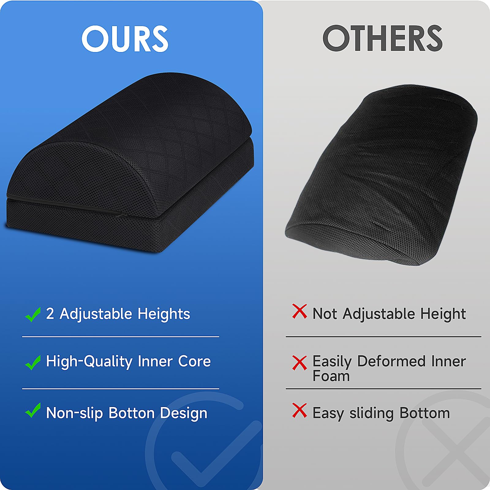 CushZone Foot Rest for Under Desk at Work Adjustable Foam for Office and Home, Office Desk Accessories，Comfortable Footrest with 2 Adjustable Heights，Back & Hip Pain Relief (Black)