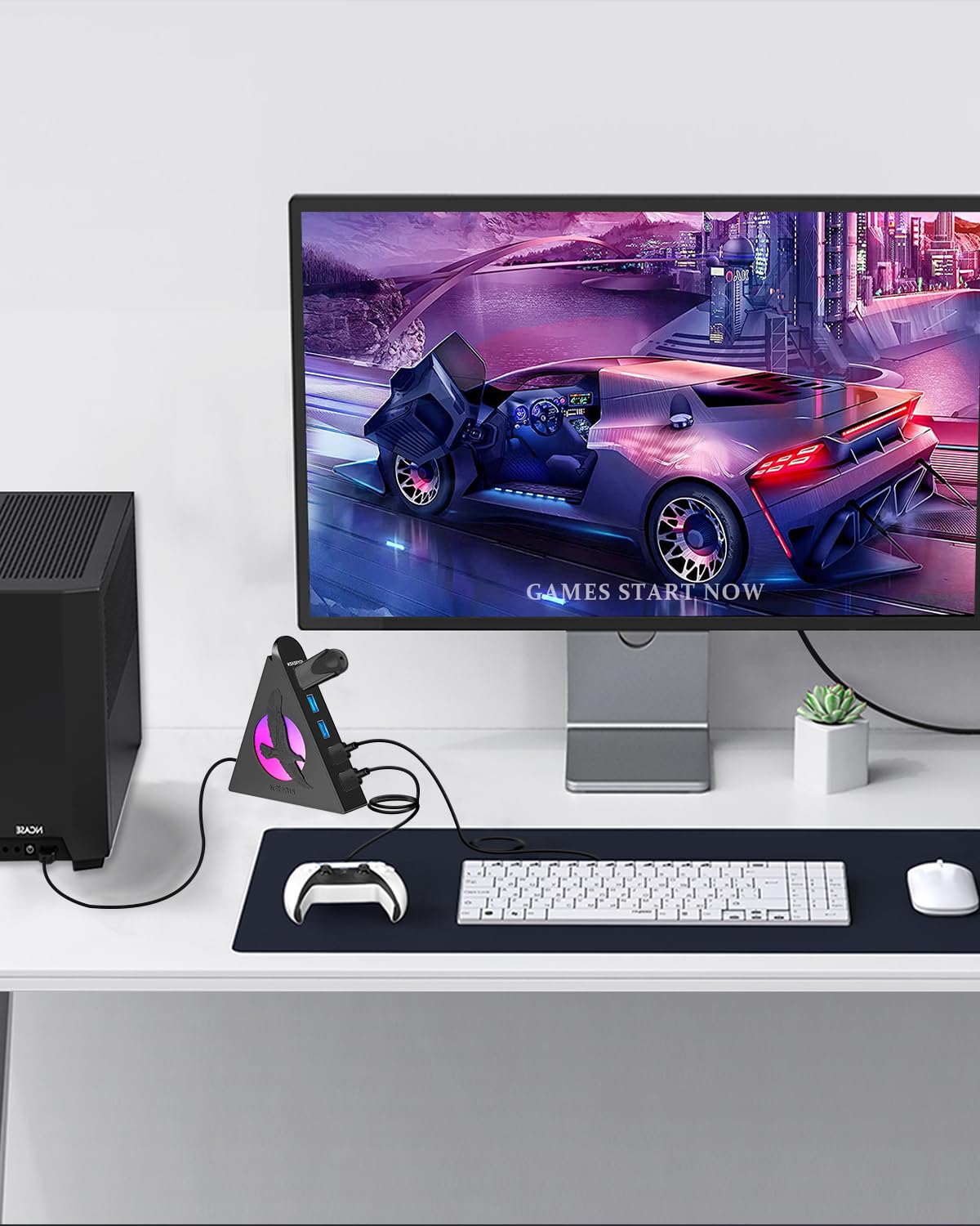 JoyReken 7 Port USB Hub, USB 3.0 Data Hub with 2 ft Long Cable,RGB Night Light,Multi Port Gaming Hub for PC, Laptop, Flash Drive, Keyboard, Mouse, Console, Xbox, PS4/PS5, iMac, Flash Drive, HDD