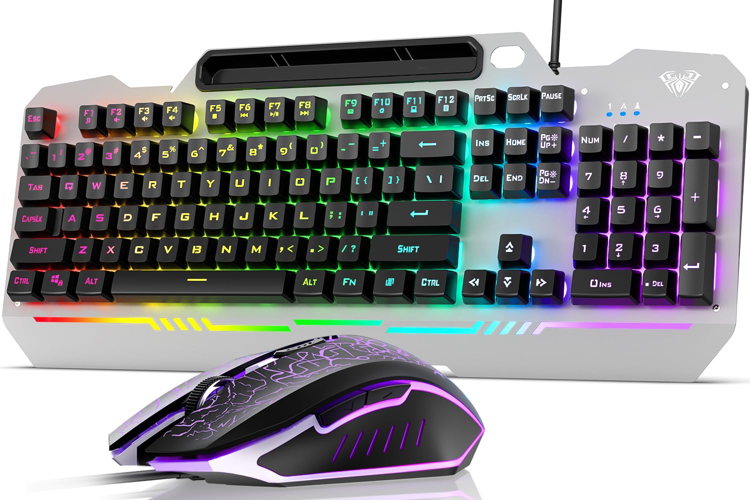 AULA Keyboard, T102 104 Keys Gaming Keyboard and Mouse Combo with RGB Backlit Number Pad, All-Metal Panel Waterproof Light Up PC Keyboard,USB Wired Computer Keyboards Gaming for Win XP/7/8/10 PC Gamer
