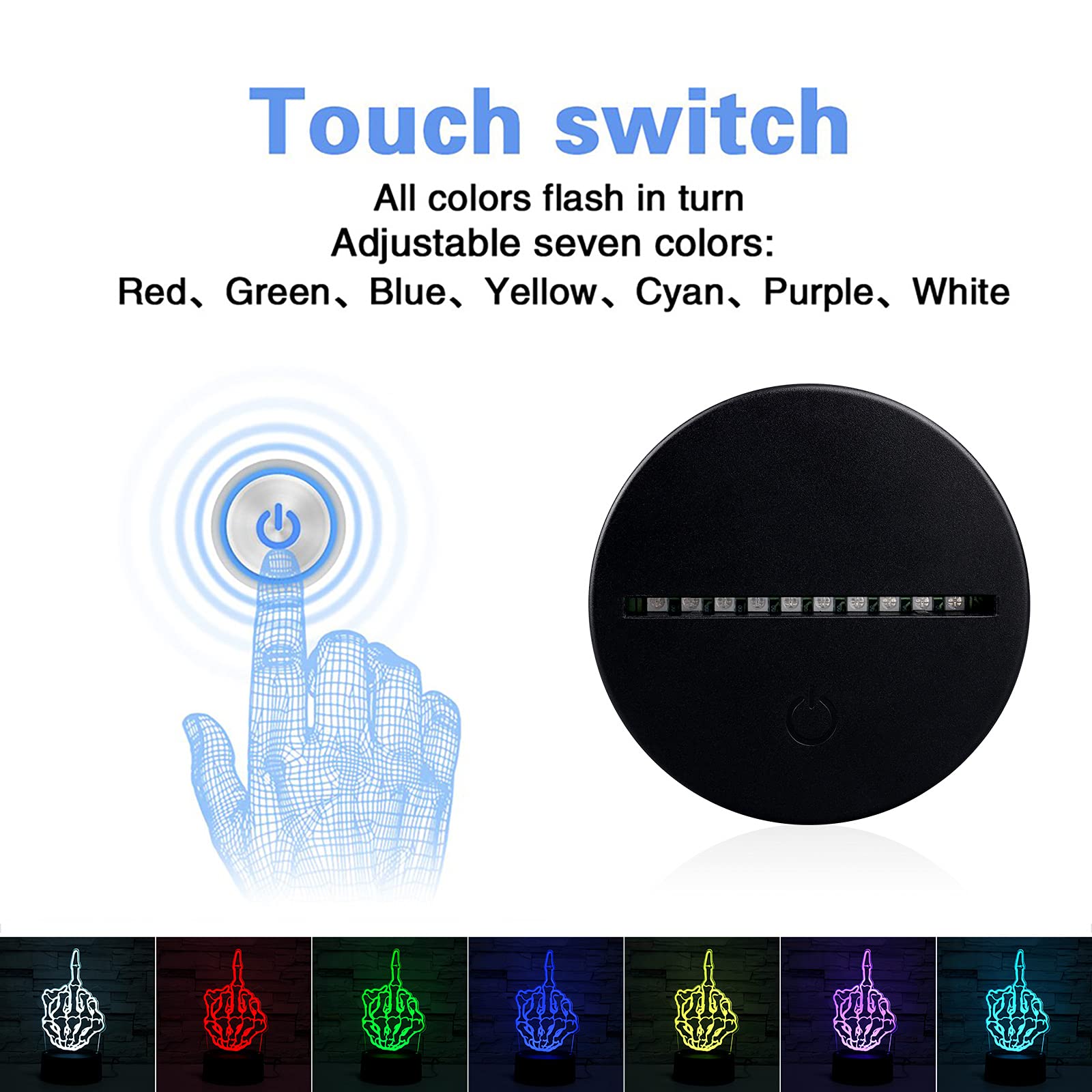 XINYUANLAI 3D Illusion Night Light Desk Lamp, 7 Colors Auto Gradual Changing USB Powered LED Lights with Touch Switch for Kids Gifts Home Decoration (Black Base)