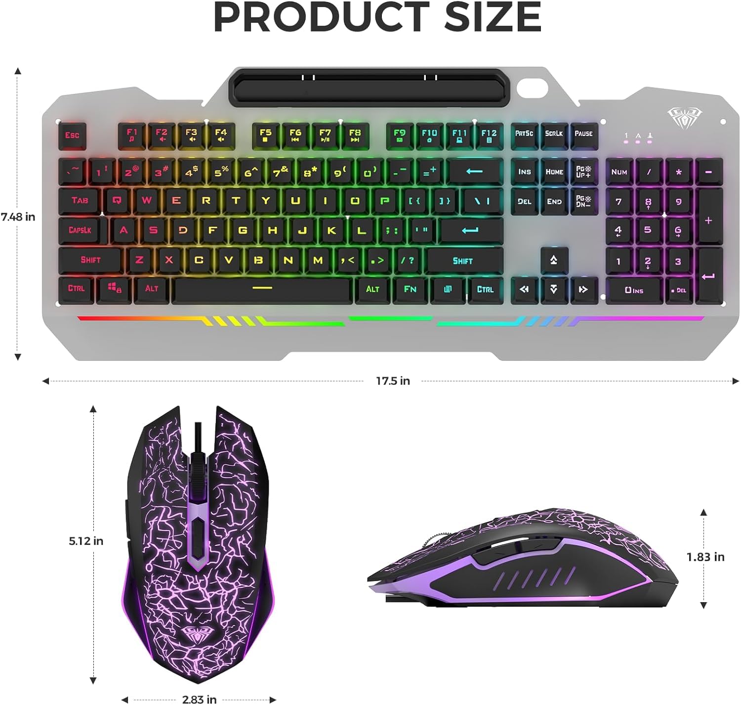 AULA Keyboard, T102 104 Keys Gaming Keyboard and Mouse Combo with RGB Backlit Number Pad, All-Metal Panel Waterproof Light Up PC Keyboard,USB Wired Computer Keyboards Gaming for Win XP/7/8/10 PC Gamer