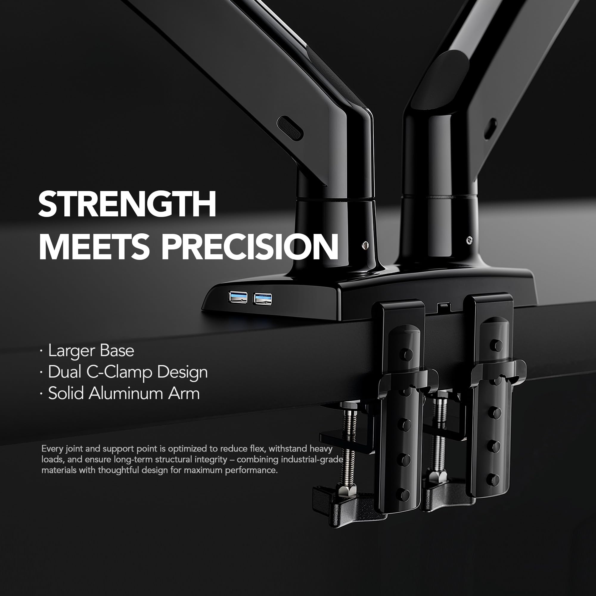 HUANUO Dual Monitor Stand for 13″–40″, Premium Dual Monitor Mount with USB, Height Adjustable Monitor Stand for 2 Monitors, VESA Mount with Clamp/Grommet Base, Holds 26.4lbs per Arm, HNDS7