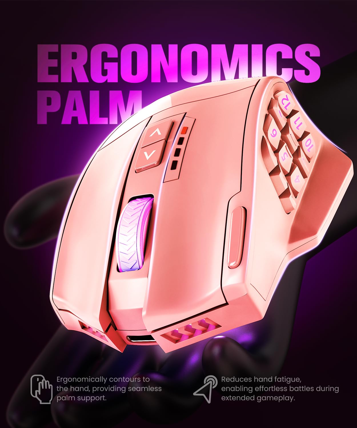 UtechSmart Venus Pro Wireless MMO Gaming Mouse, 16,000 DPI Optical Sensor, Wired/Wireless Dual Modes, 16M Chroma RGB Lighting, 16 Programmable Buttons, Ergonomic Design, Up to 70H, Pink