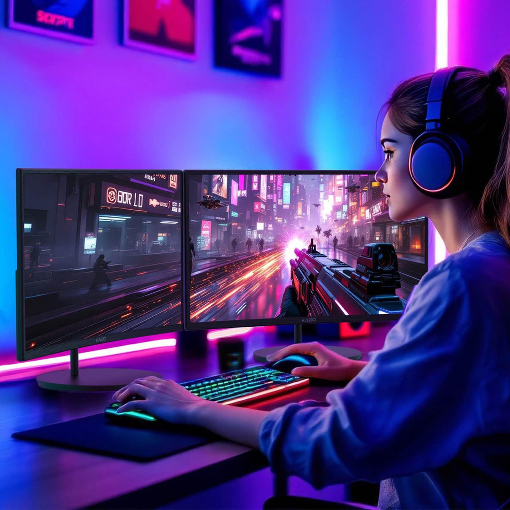 Kado Dual Monitor Setup - 2-Pack 24" Curved 1500R 1920x1080 Computer Monitor 75Hz VESA Mount HDMI Office Gaming Built-in Speakers (C24 Dual Series)