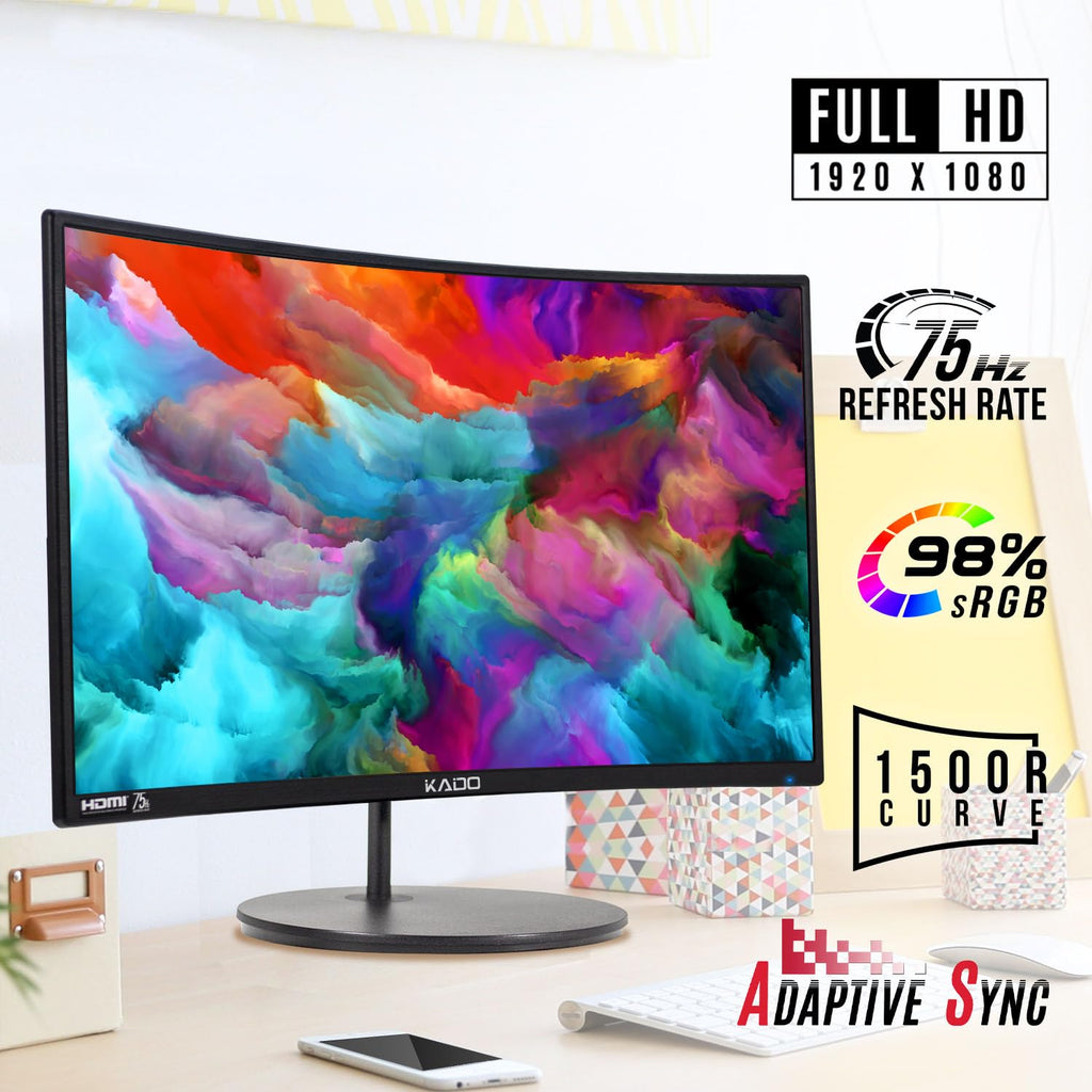 Kado Dual Monitor Setup - 2-Pack 24" Curved 1500R 1920x1080 Computer Monitor 75Hz VESA Mount HDMI Office Gaming Built-in Speakers (C24 Dual Series)