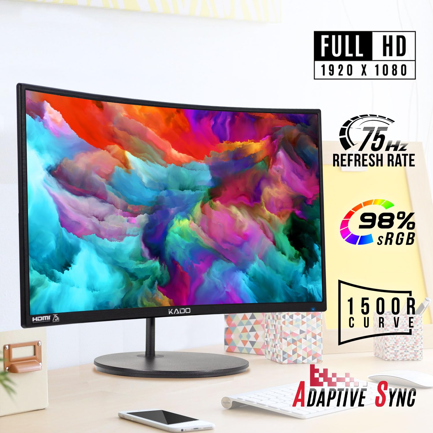 Kado Dual Monitor Setup - 2-Pack 24" Curved 1500R 1920x1080 Computer Monitor 75Hz VESA Mount HDMI Office Gaming Built-in Speakers (C24 Dual Series)