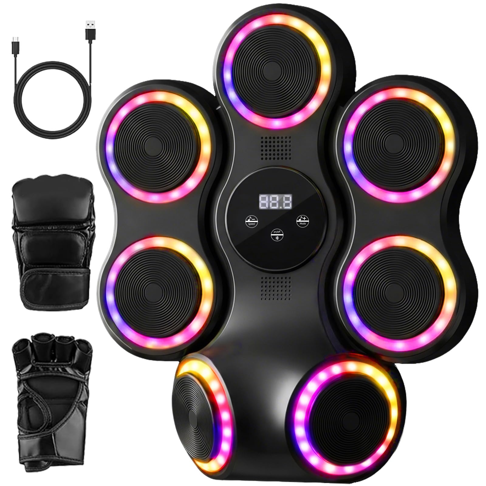 Strenellea Music Boxing Machine for Adults, Large Size Music Punching Machine with Gloves, Interactive Wall Mounted Electronic Boxing Target with 11 Modes & 9 Speeds, Gift for Men and Kid (RGB Light)