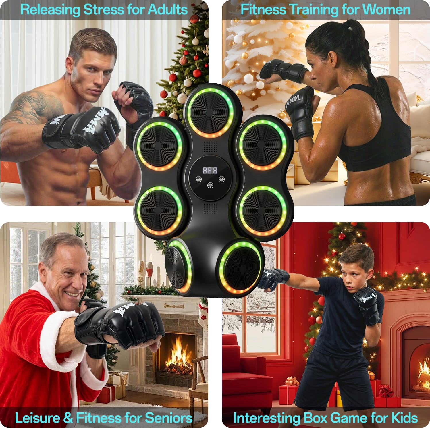 Strenellea Music Boxing Machine for Adults, Large Size Music Punching Machine with Gloves, Interactive Wall Mounted Electronic Boxing Target with 11 Modes & 9 Speeds, Gift for Men and Kid (RGB Light)