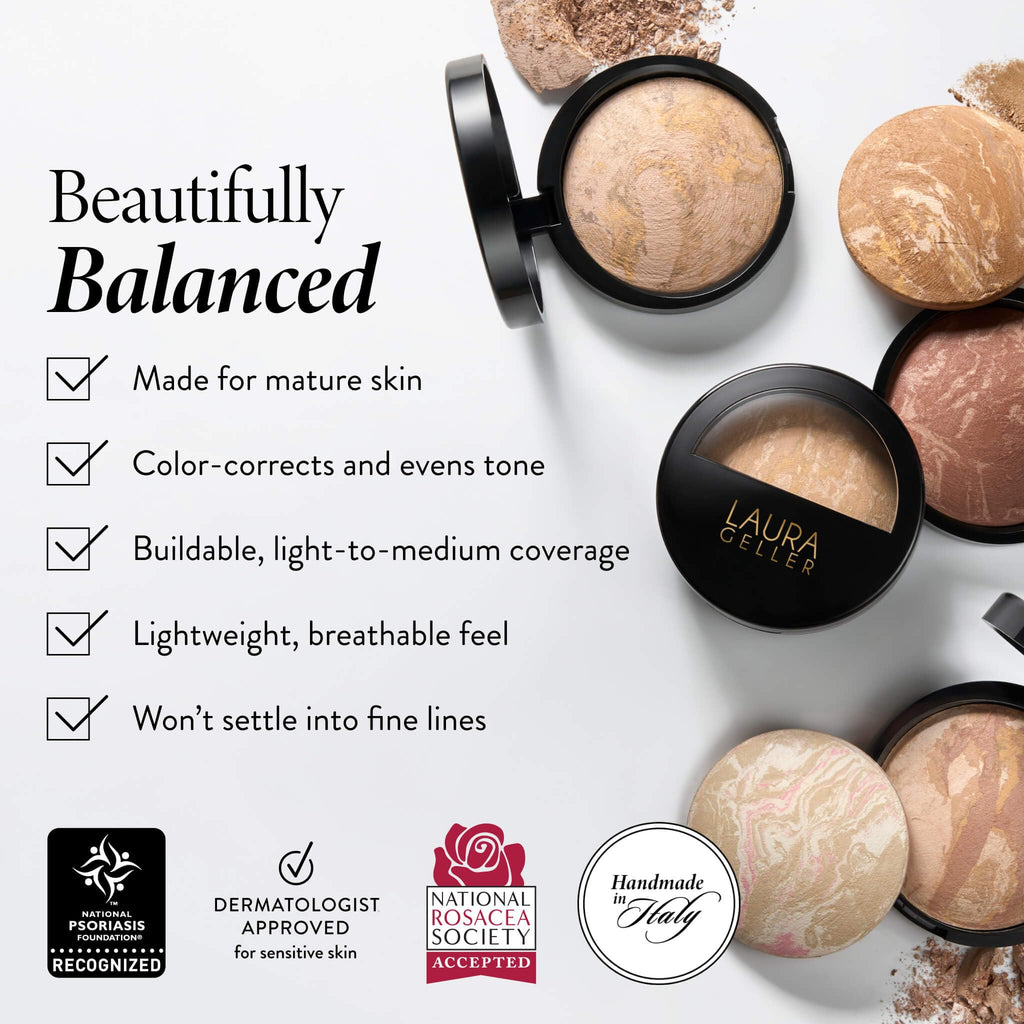 LAURA GELLER NEW YORK Baked Balance-n-Brighten Foundation with Kabuki Brush Makeup Set, Light