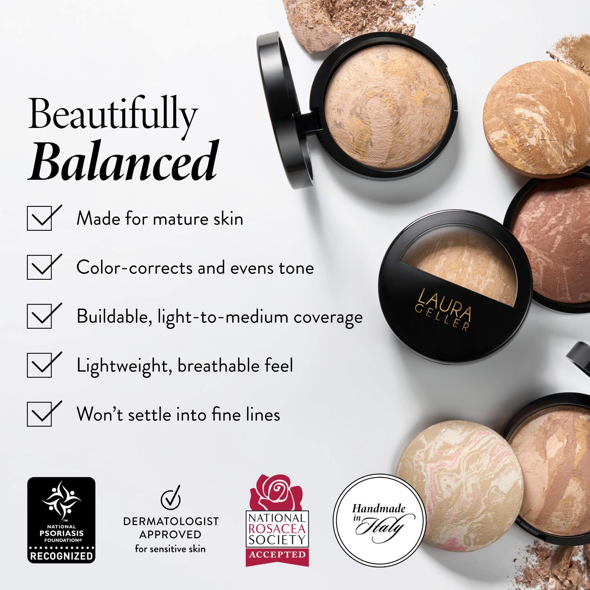 LAURA GELLER NEW YORK Baked Balance-n-Brighten Foundation with Kabuki Brush Makeup Set, Light