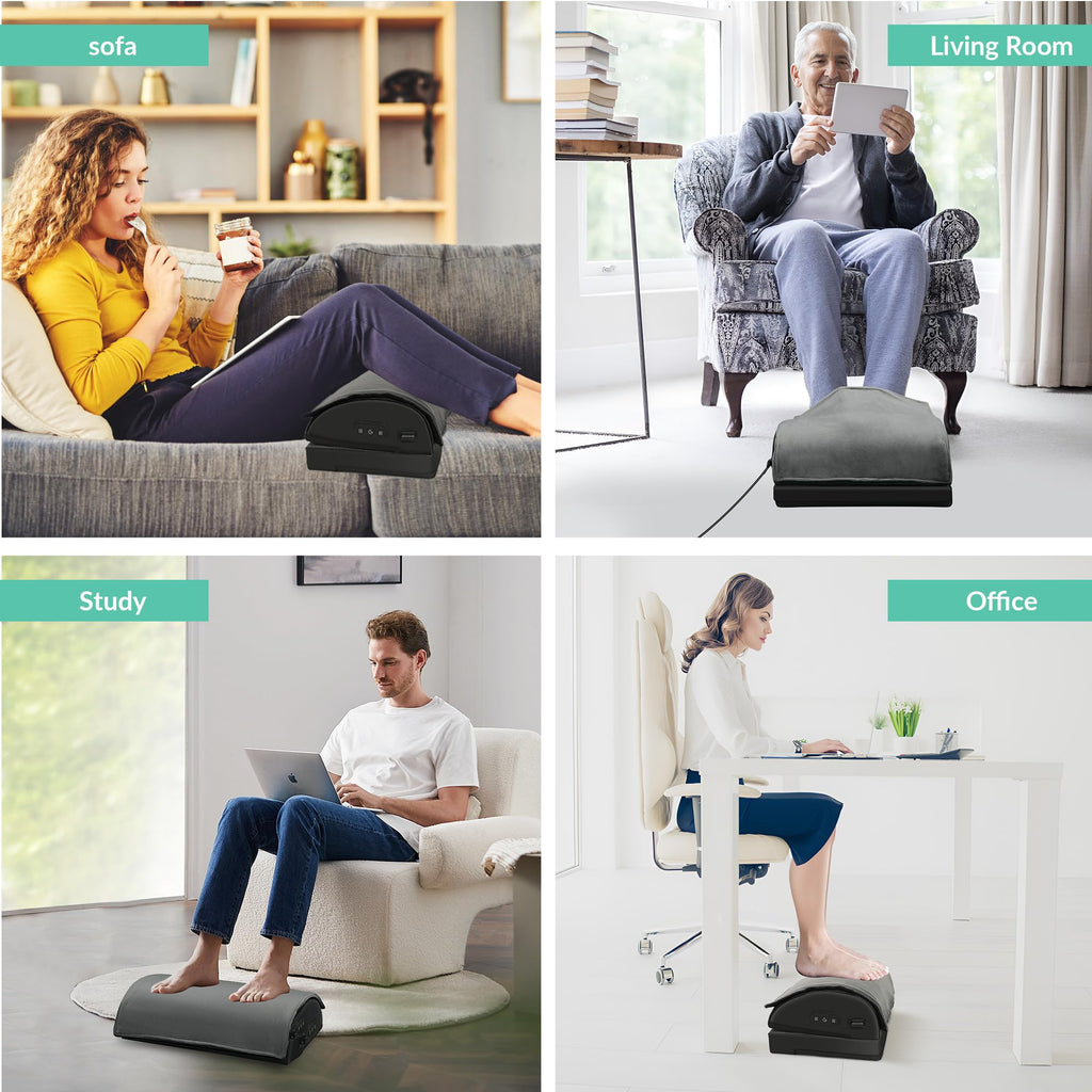 Heated Foot Rest Under Desk at Work, Ergonomic Desk Footrest with Vibrating Massage and Adjustable Height, Foot Warmer with Pocket, 3 Vibration Modes & 2 Heating Levels,Memory Foam,Office Home Gaming