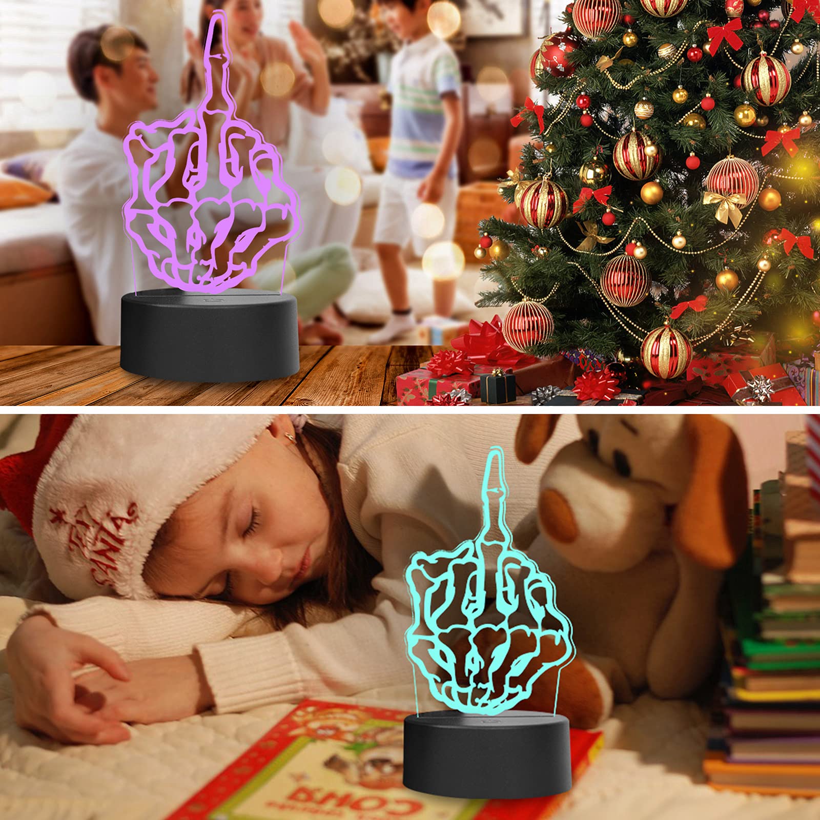 XINYUANLAI 3D Illusion Night Light Desk Lamp, 7 Colors Auto Gradual Changing USB Powered LED Lights with Touch Switch for Kids Gifts Home Decoration (Black Base)