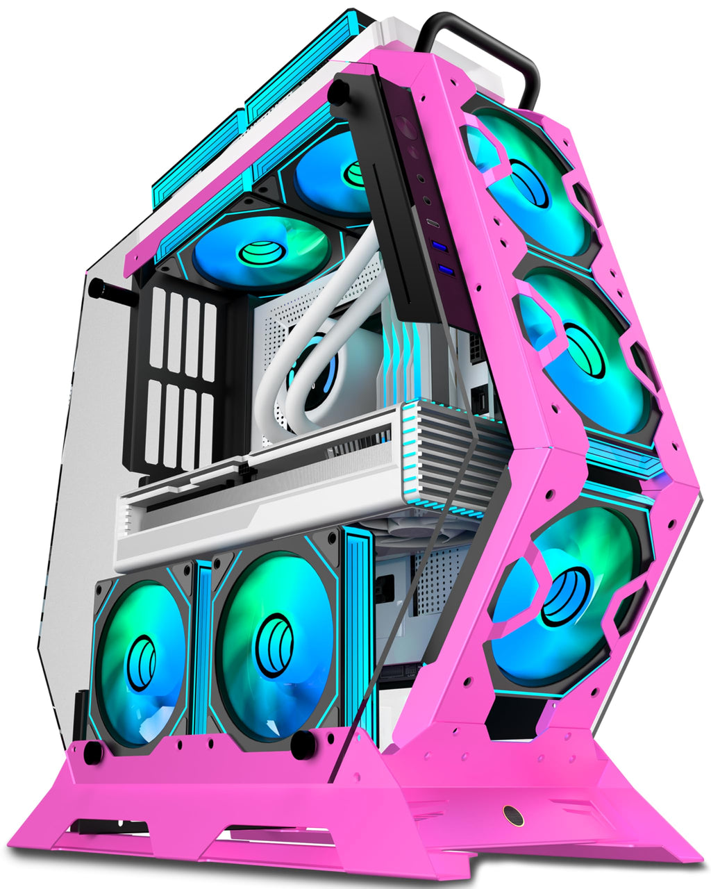 KEDIERS PC Case C570 ATX Mid Tower Tempered Glass Gaming Computer Open Frame Case with 5 PWM ARGB Fans (Pink)