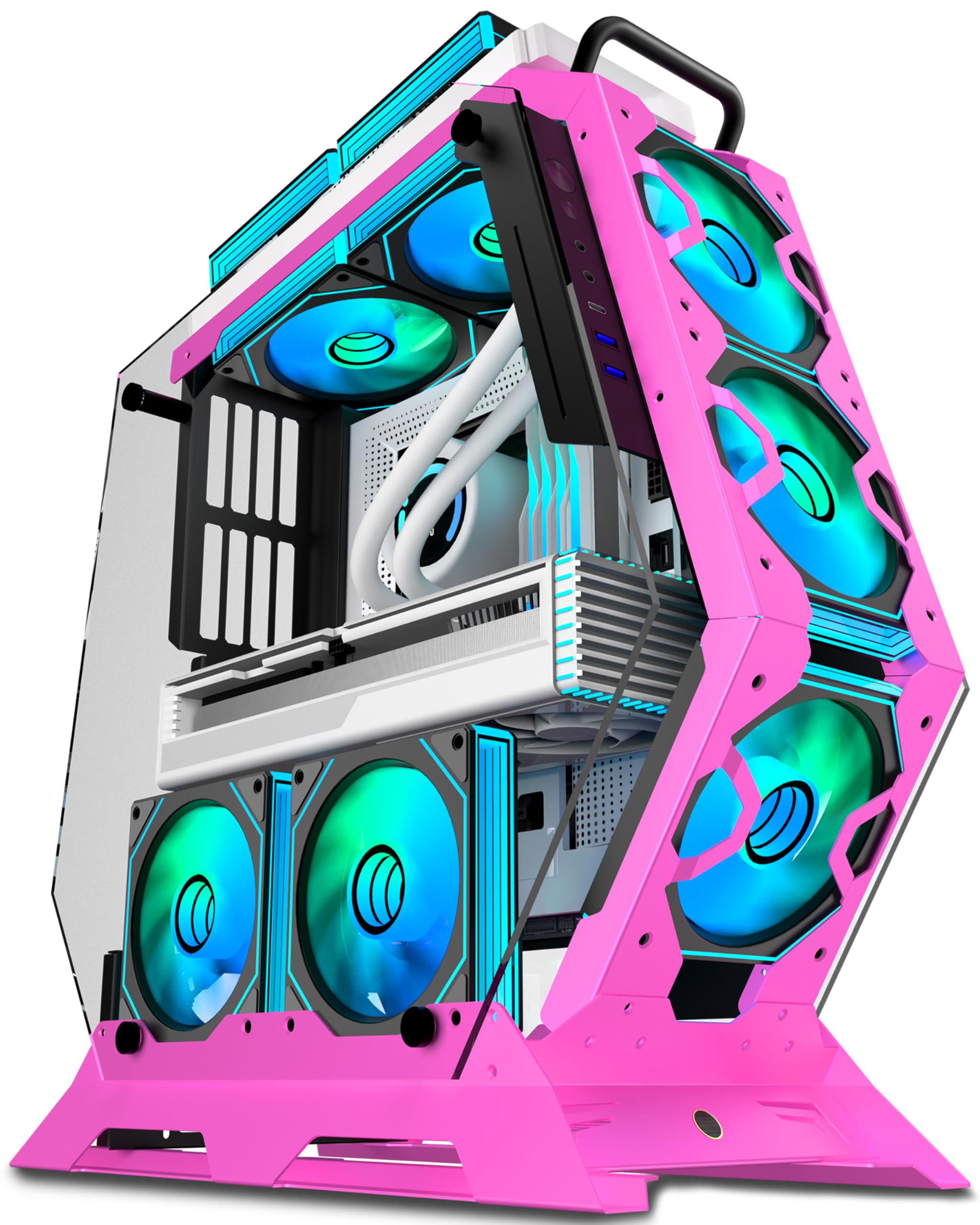 KEDIERS PC Case C570 ATX Mid Tower Tempered Glass Gaming Computer Open Frame Case with 5 PWM ARGB Fans (Pink)