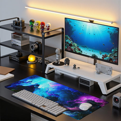 Dazzling Galaxy Gaming Mouse Pad Blue Desk Mat XL Mouse Gaming Pads, Starry Sky Keyboard Pads Extra Large Desktop Computer Mats with Non-Slip Base & Stitched Edges, Vintage Office Decor 31.5x11.8
