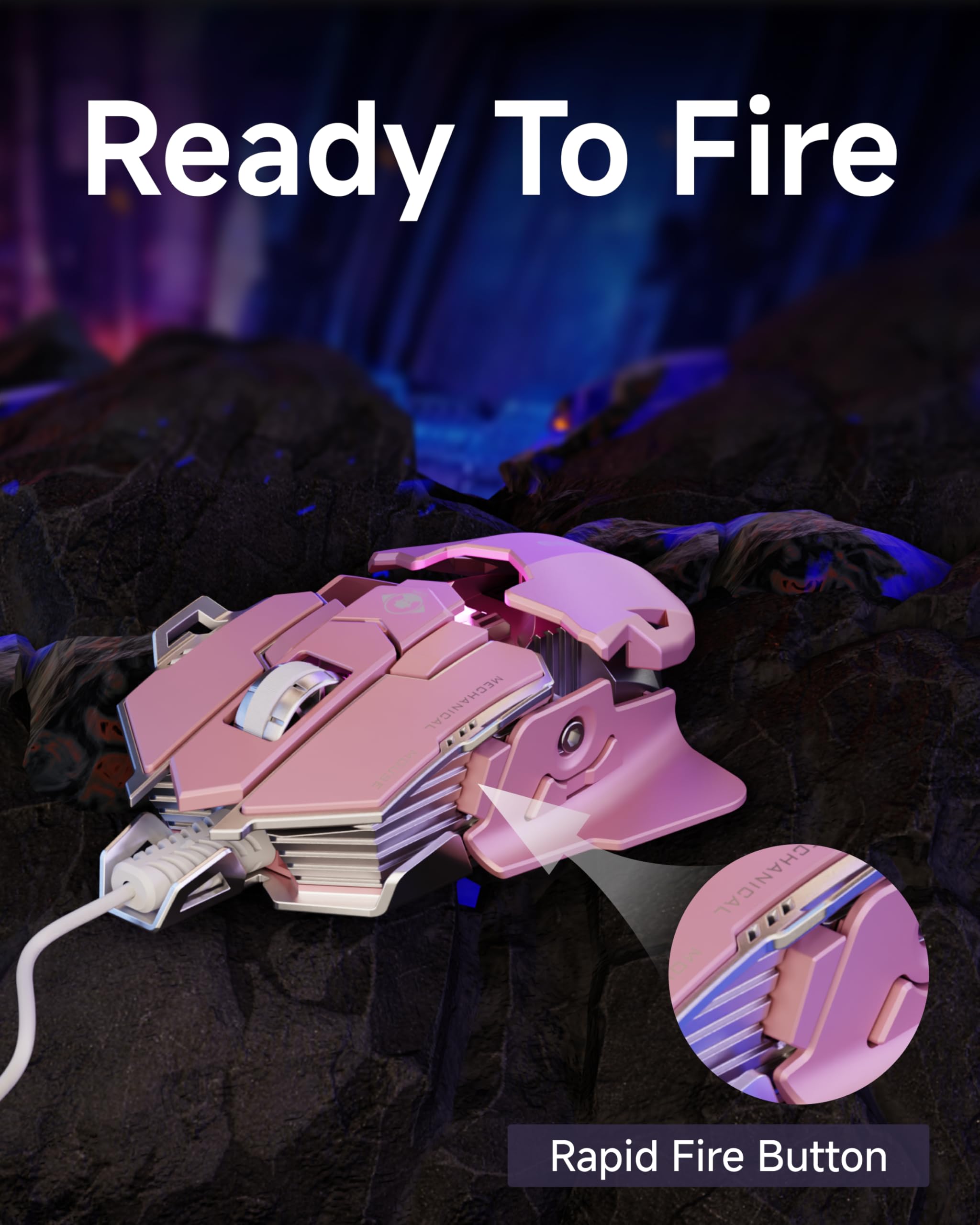 SEUNKWANG EWEADN G5 Wired Gaming Mouse, Ergonomic RGB Computer Mouse, 12800 Adjustable DPI, 9 Programmable Macro Buttons with Rapid Fire Key Compatible for PC/Laptop/Windows-Pink