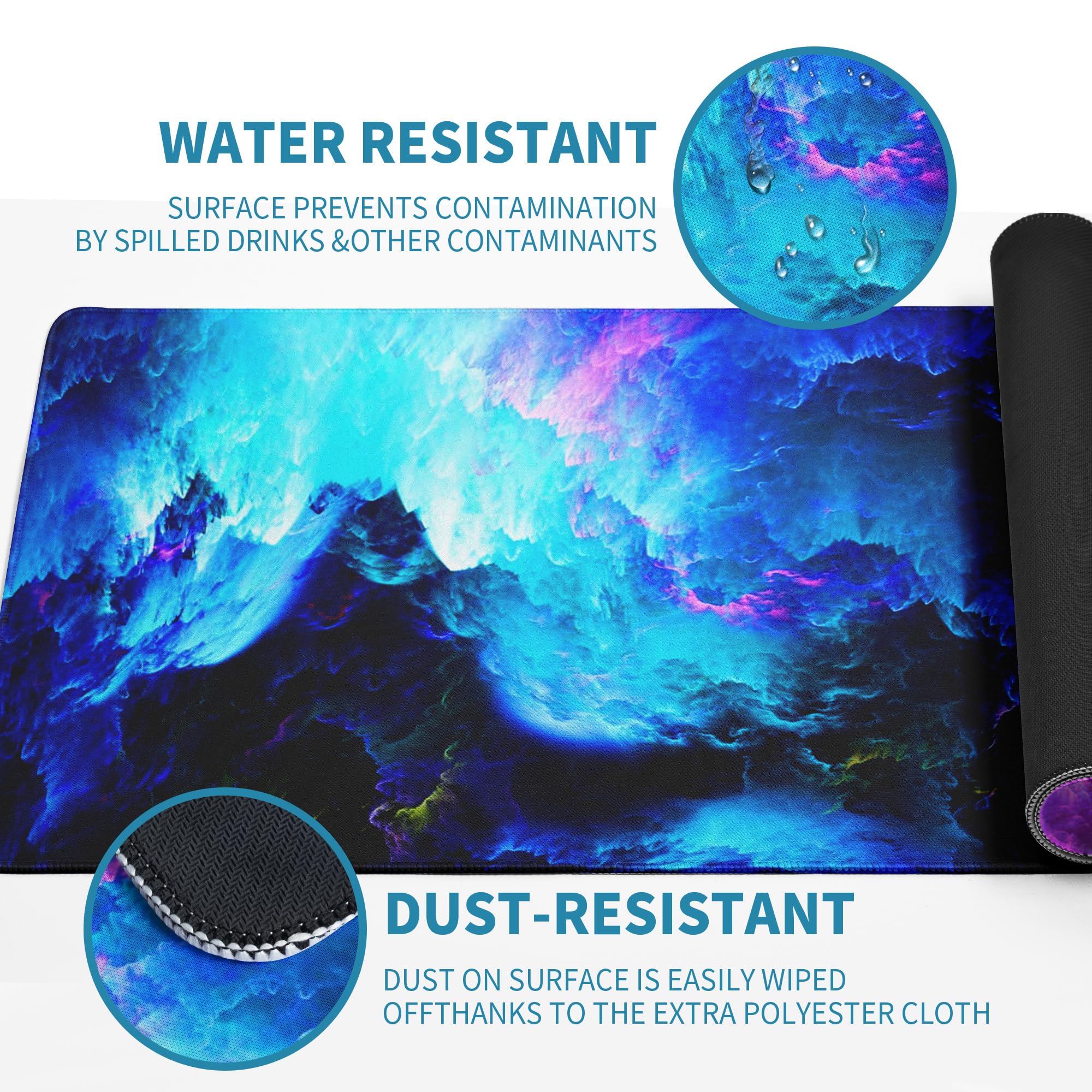 Dazzling Galaxy Gaming Mouse Pad Blue Desk Mat XL Mouse Gaming Pads, Starry Sky Keyboard Pads Extra Large Desktop Computer Mats with Non-Slip Base & Stitched Edges, Vintage Office Decor 31.5x11.8