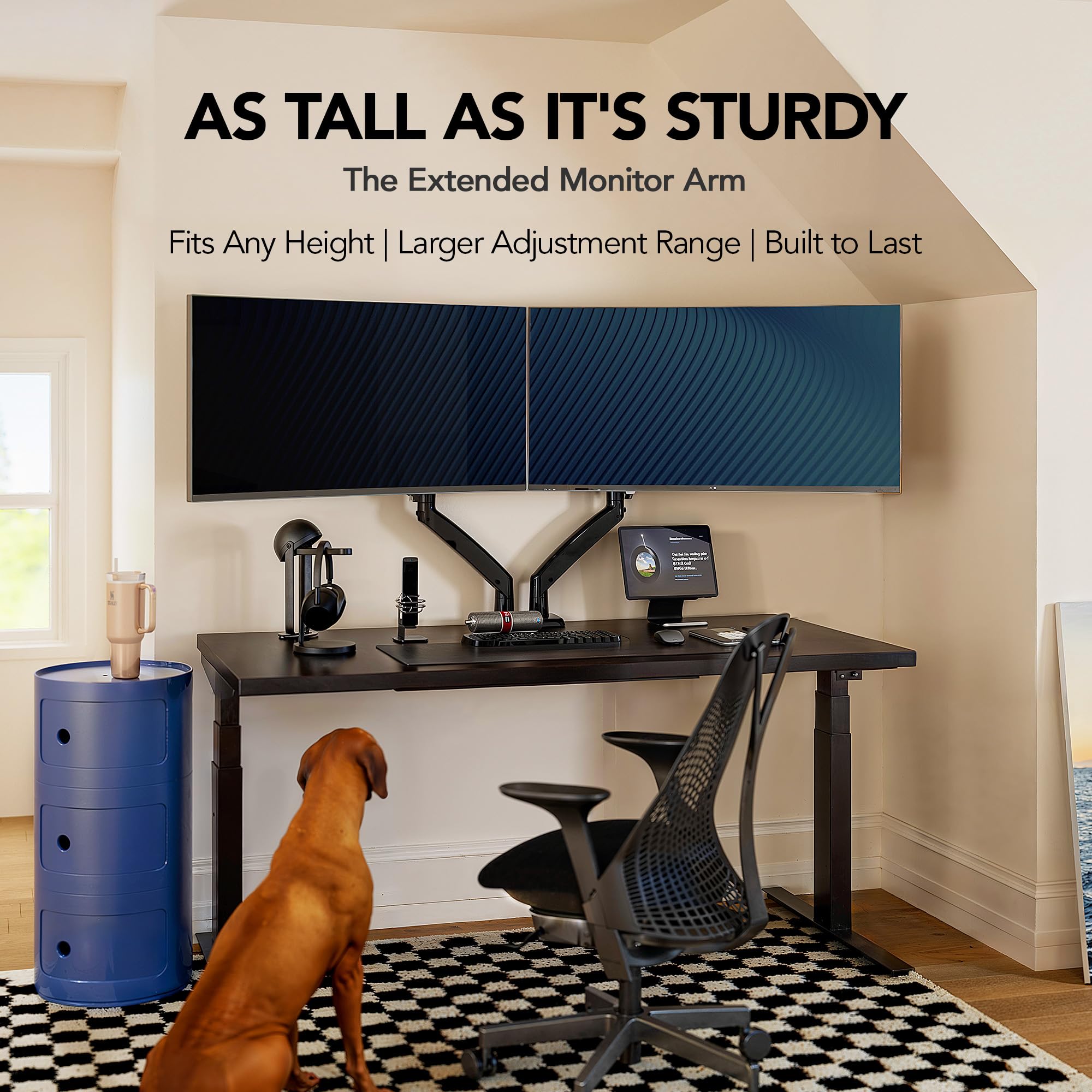 HUANUO Dual Monitor Stand for 13″–40″, Premium Dual Monitor Mount with USB, Height Adjustable Monitor Stand for 2 Monitors, VESA Mount with Clamp/Grommet Base, Holds 26.4lbs per Arm, HNDS7