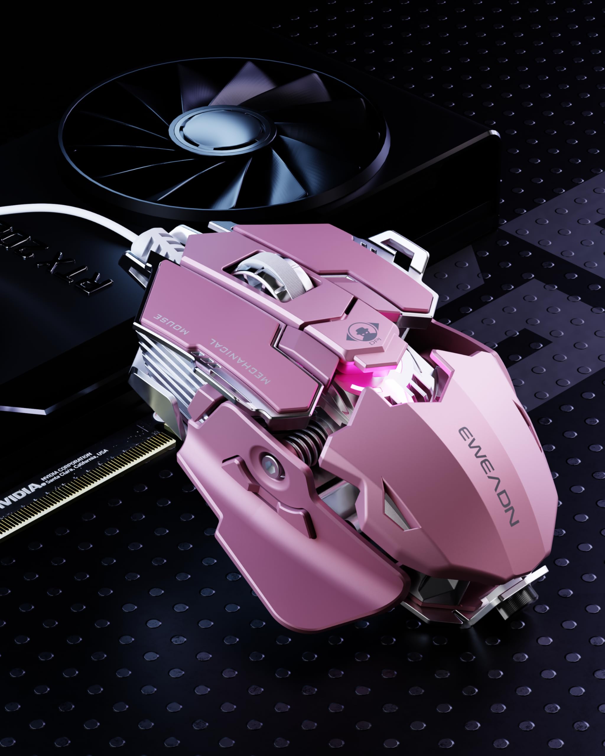 SEUNKWANG EWEADN G5 Wired Gaming Mouse, Ergonomic RGB Computer Mouse, 12800 Adjustable DPI, 9 Programmable Macro Buttons with Rapid Fire Key Compatible for PC/Laptop/Windows-Pink