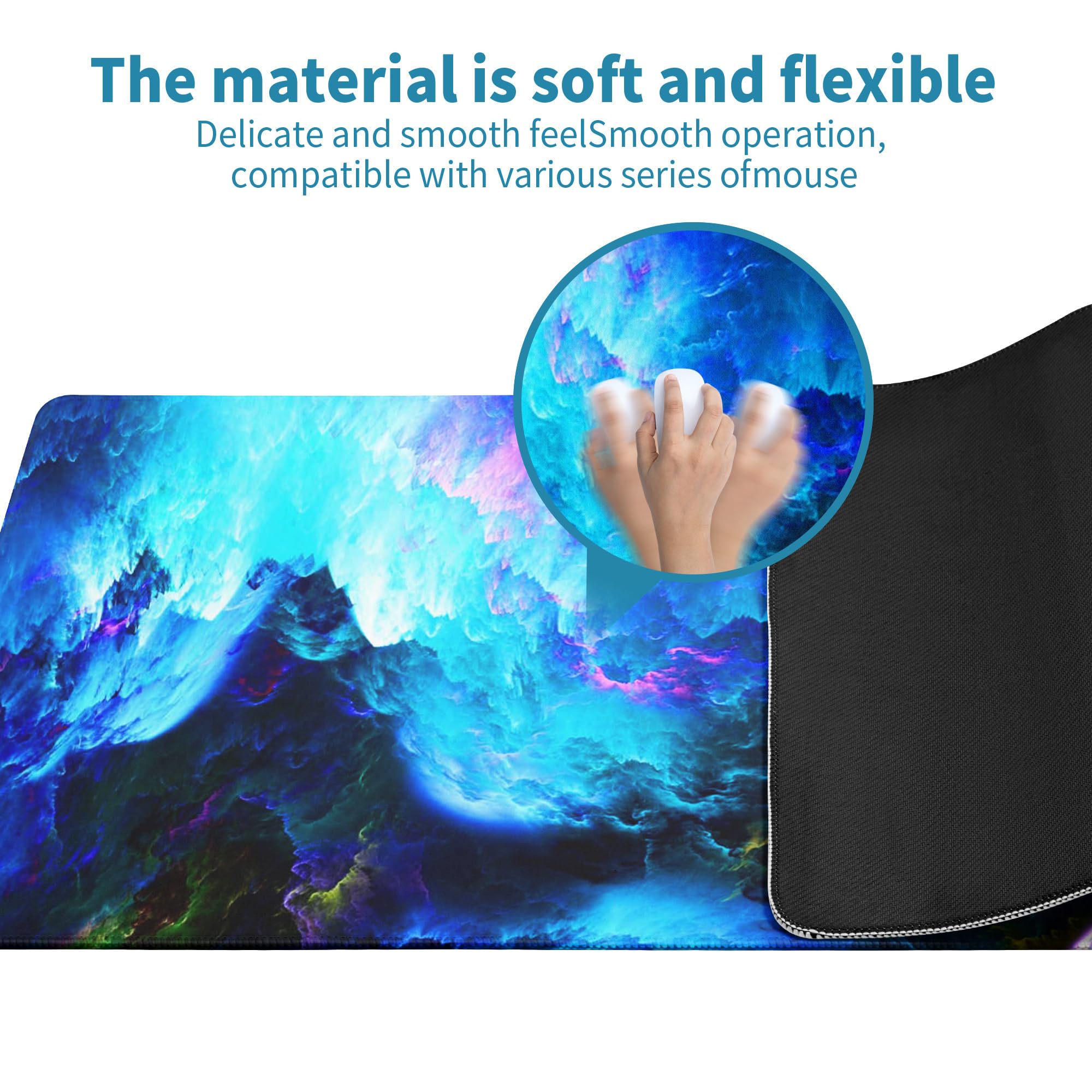 Dazzling Galaxy Gaming Mouse Pad Blue Desk Mat XL Mouse Gaming Pads, Starry Sky Keyboard Pads Extra Large Desktop Computer Mats with Non-Slip Base & Stitched Edges, Vintage Office Decor 31.5x11.8