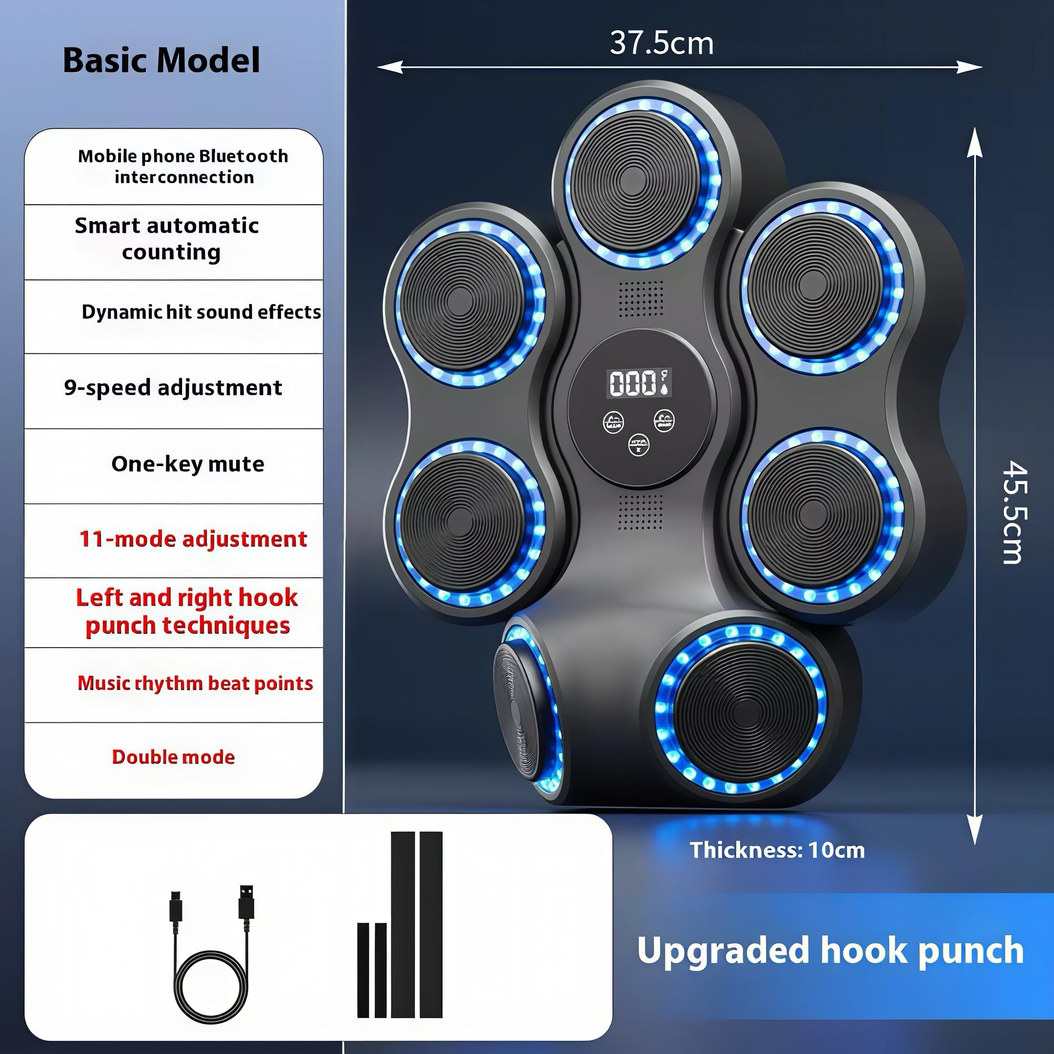 Music Boxing Machine, Smart Bluetooth Boxing Machine with Gloves, Wall Mounted Music Punching Trainer for Kids Adult, LED Electronic Workout Punching Machine