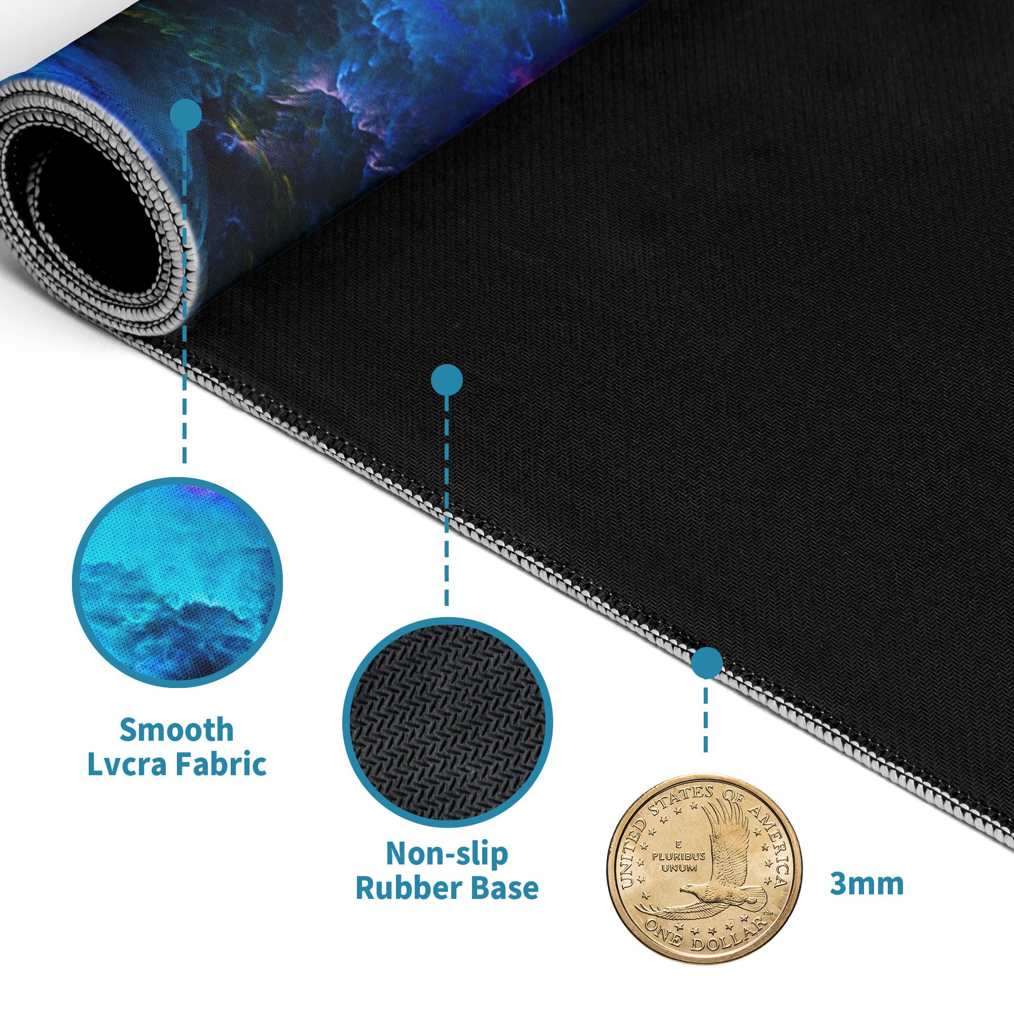 Dazzling Galaxy Gaming Mouse Pad Blue Desk Mat XL Mouse Gaming Pads, Starry Sky Keyboard Pads Extra Large Desktop Computer Mats with Non-Slip Base & Stitched Edges, Vintage Office Decor 31.5x11.8