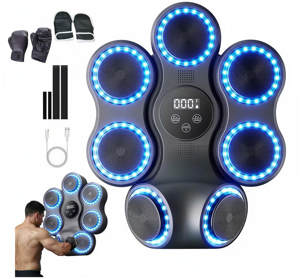 Music Boxing Machine, Smart Bluetooth Boxing Machine with Gloves, Wall Mounted Music Punching Trainer for Kids Adult, LED Electronic Workout Punching Machine