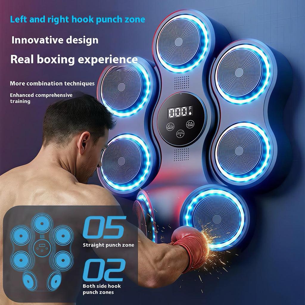 Music Boxing Machine, Smart Bluetooth Boxing Machine with Gloves, Wall Mounted Music Punching Trainer for Kids Adult, LED Electronic Workout Punching Machine